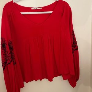 Francesca's Red Embroidered Longsleeve Top